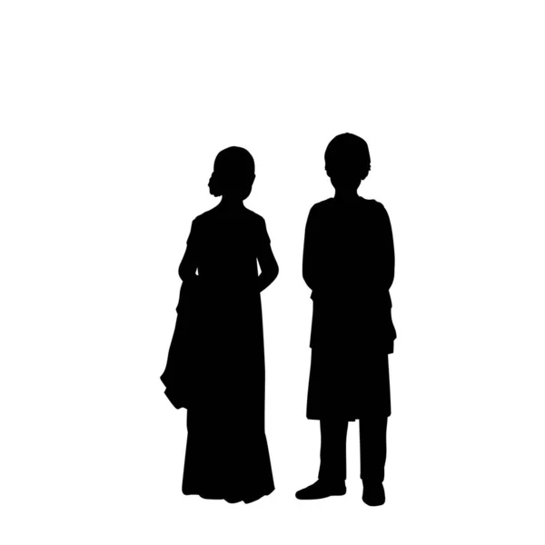 Silhouettes boy and girl indian children. Indian culture and religion. — Stock Vector