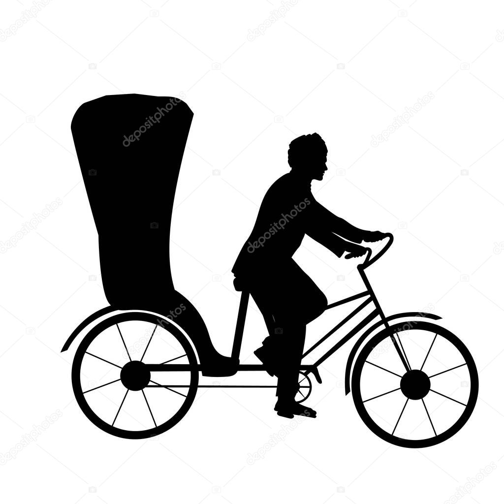 Silhouette velotaxi. Cycle rickshaw. Traditional public transportation.