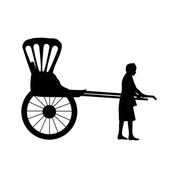 Silhueta Rickshaw com carrinho de passageiros. Riquixá puxado à mão —  Vetores de Stock