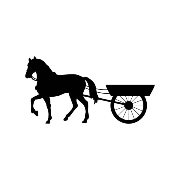 Silhouette horse harnessed to cart. Traditional rural transportation — Stock Vector