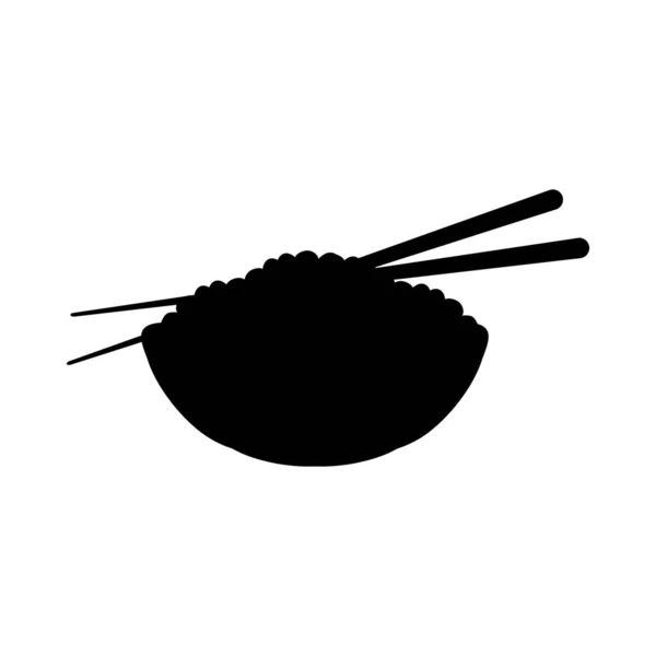米と箸のシルエットのボウル。伝統的な東洋料理 — ストックベクタ