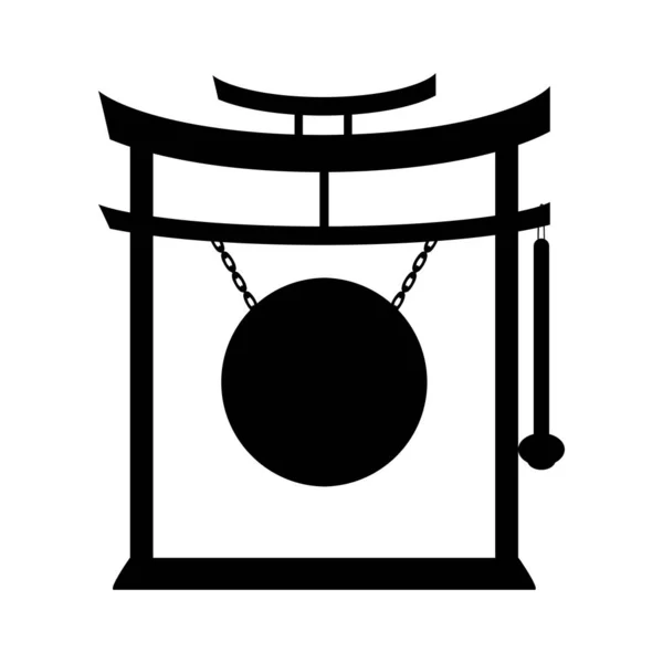 Silhouette oriental musical instrument Gong — Stock Vector