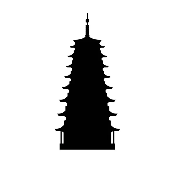 Σιλουέτα Κινέζικος ναός παγόδα. Κίνα αρχαία ιστορική αρχιτεκτονική. — Διανυσματικό Αρχείο