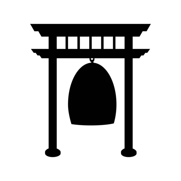 Silhouette Temple pagoda with bell inside. — Stock Vector