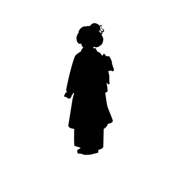 Silhouette de petite fille en costume asiatique national. — Image vectorielle