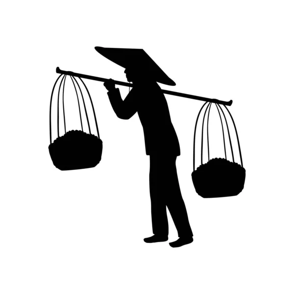 Silhouette Asian farmer carrying baskets. Royalty Free Stock Illustrations