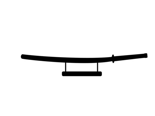 Silueta japonský meč katana na lavici svědků. — Stockový vektor