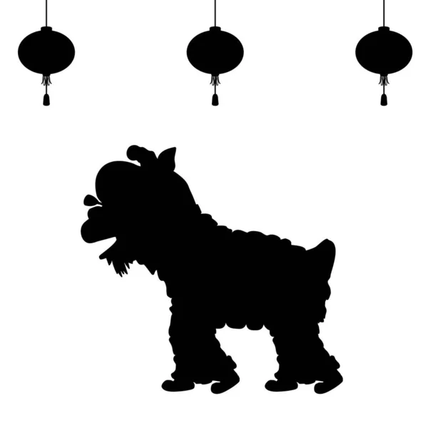 Danse du lion en silhouette. Célébration Nouvel An chinois. — Image vectorielle