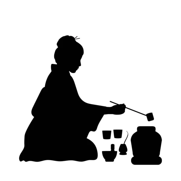 Silhouette tea ceremony. Asian traditions and culture. — Stock Vector