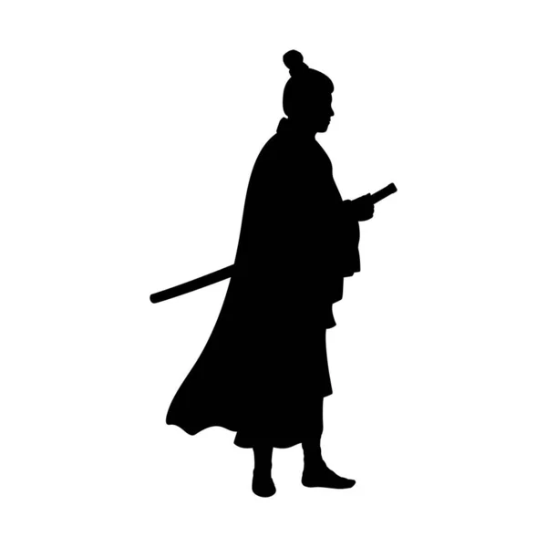 Silhouette Samurai guerriero con spada katana. Vettoriale Stock