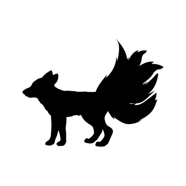 Silhouette Fox five tailed. Mythology magical creature. — Stock Vector