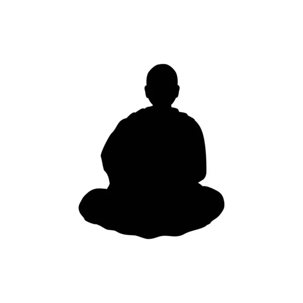 Silhouette monaco buddista in meditazione. — Vettoriale Stock