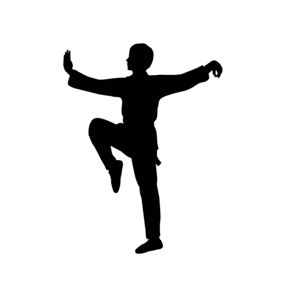 Silhouette d'homme train arts martiaux pose de grue. — Image vectorielle