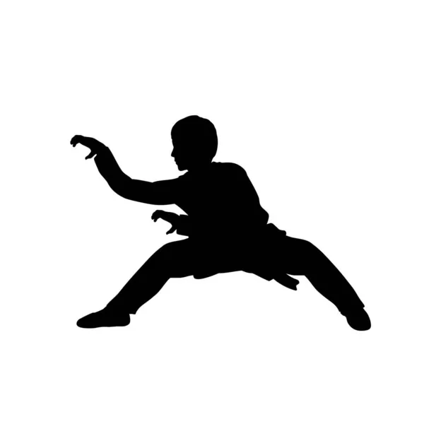 Silhouette d'homme train arts martiaux pose de dragon. — Image vectorielle