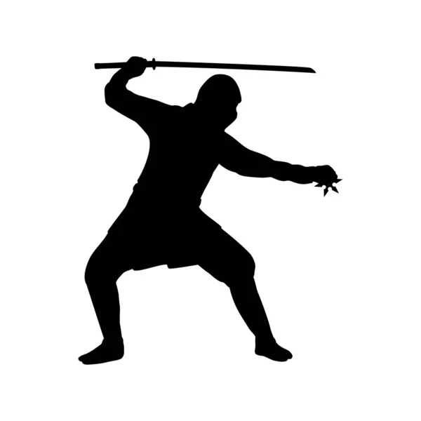 Silueta antigua oriental Ninja guerrero. — Vector de stock