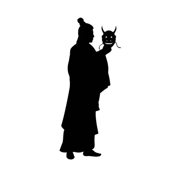 Silhouette of man with Hannya mask. — Stock Vector