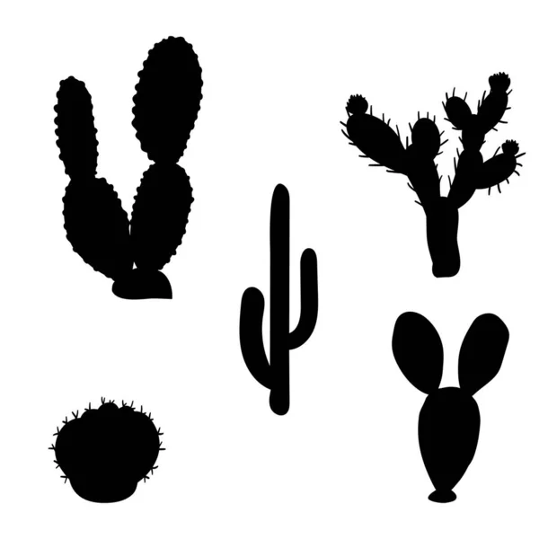 Siluetas Cactus plantas naturaleza elementos conjunto. — Archivo Imágenes Vectoriales