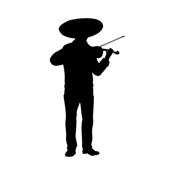Силуэт мексиканского мариачи, играющего на скрипке. — стоковый вектор