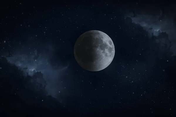 Hermosa Magia Azul Cielo Nocturno Con Nubes Luna Llena Estrellas — Foto de Stock