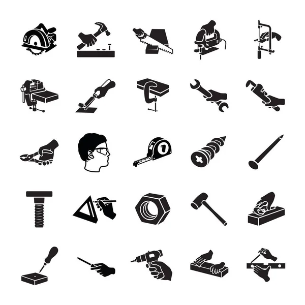 Carpenter Tools Glyph Vector Icons — стоковий вектор