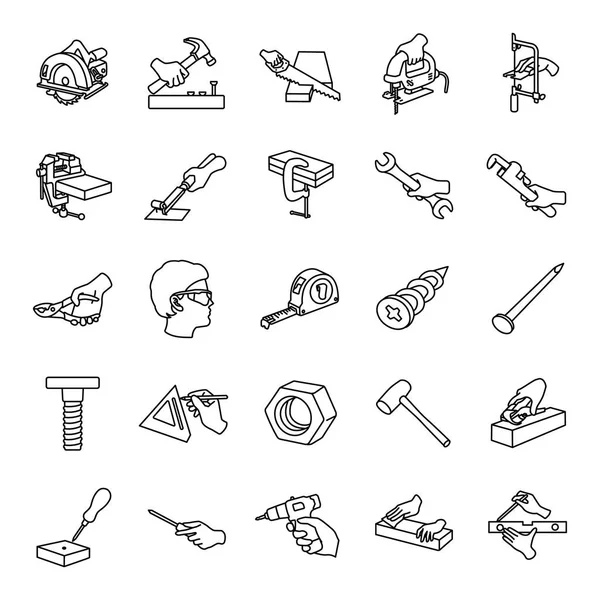 Carpenter Tools Outline Vector Icons — Stock Vector