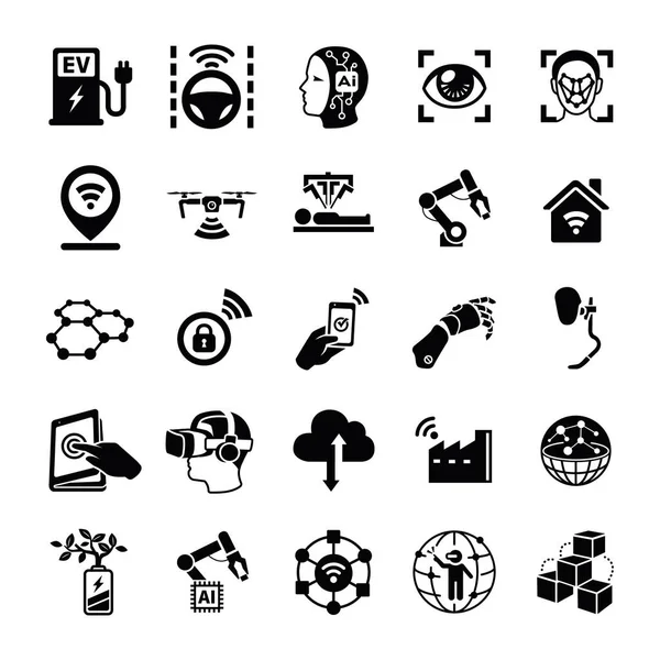 Tecnología Glifos Vectores Iconos — Vector de stock