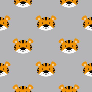 Tatlı kaplan yavrusu. 2022 yılının sembolü. Kumaş, ambalaj kağıdı, duvar kağıdı için kusursuz desen.