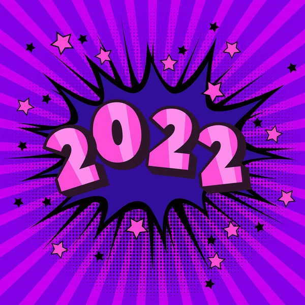 2022 yılı. Pop sanat tarzında renkli bir yeni yıl posteri. Vektör. — Stok Vektör