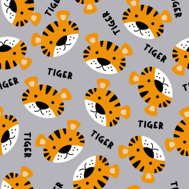 Tatlı kaplan yavrusu. 2022 yılının sembolü. Kumaş, ambalaj kağıdı, duvar kağıdı için kusursuz desen.