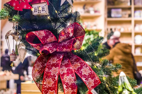 Karácsonyfa Játék Boldog Évet Ünnepi Háttér Fenyő Dekoráció — Stock Fotó