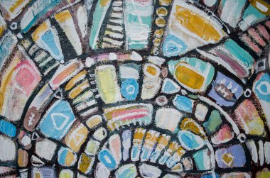 El çizimi akrilik resim. Soyut sanat geçmişi. Tuval üzerinde akrilik bir tablo. Renk dokusu. Fırça darbeleri. Modern sanat. Çağdaş sanat. Renkli tuval. Kapat..