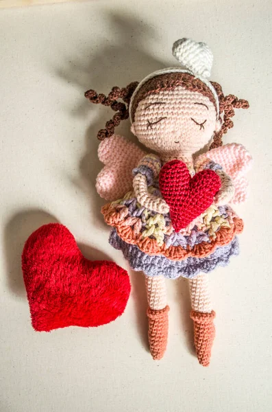Aranyos Kézzel Készített Kislány Szívvel Szent Valentin Nap Téma — Stock Fotó