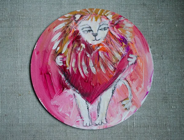 Lion Heart Paws Acrylic Painting Shape Valentines Day Concept — Stock Photo, Image