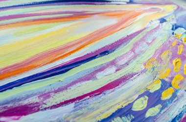 El çizimi akrilik resim. Soyut sanat geçmişi. Tuval üzerinde akrilik bir tablo. Renk dokusu. Sanat eserinin bir parçası. Fırça darbeleri. Modern sanat. Çağdaş sanat. Renkli tuval. Kapat..