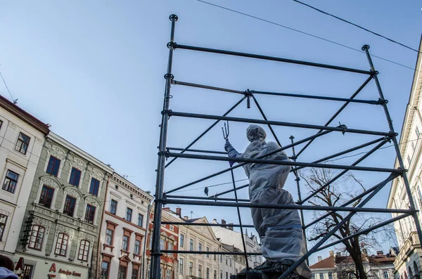 Львов Защищает Исторические Скульптуры Бомбардировок Война Украине Фото — стоковое фото