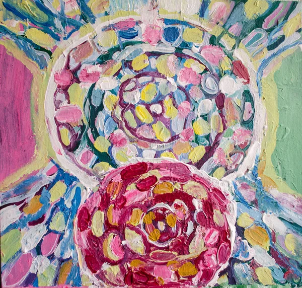 Podwójna Mandala Miłości Macierzyństwa Różowych Jasnozielonych Niebieskich Byłych Kolorach Abstrakcyjny — Zdjęcie stockowe