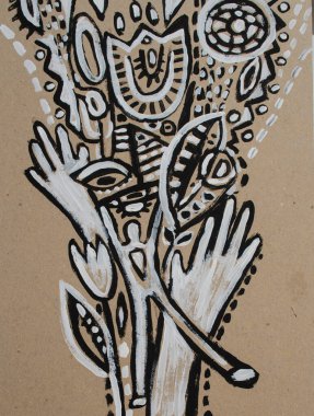 Soyut akrilik resim silueti. Kavramsal sanat. İnsan psikolojisi. İç dekorasyon.