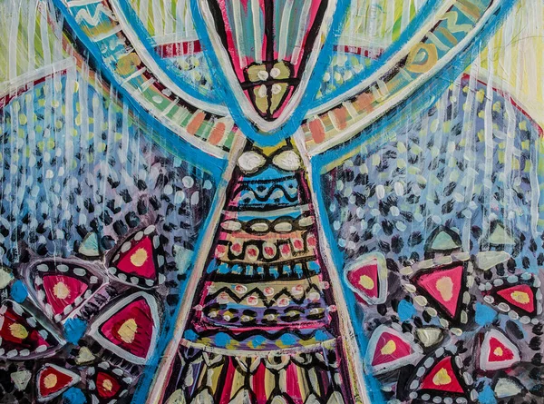 Kadın doğasını resmeden akrilik bir tablo. Kadınların enerji uygulamalarını popülerleştirme görüntüleri.