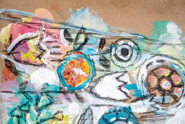 Akrilik manzara. Bahar çiçekli çayır bitkileri. Çiçekli gece çayırı. Çiçek arkaplan. Kabartmalı doku. İç dekorasyon.