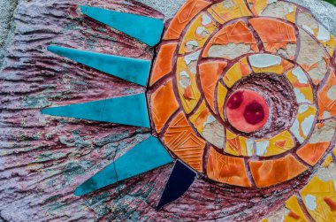 Mosaic in color with motifs of the elements. A fragment of authentic Bulgarian smalt decor.