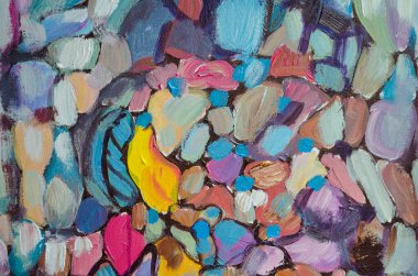 El çizimi akrilik resim. Soyut sanat geçmişi. Tuval üzerinde akrilik bir tablo. Renk dokusu. Sanat eserinin bir parçası. Fırça darbeleri. Modern sanat. Çağdaş sanat. Renkli tuval. Kapat..