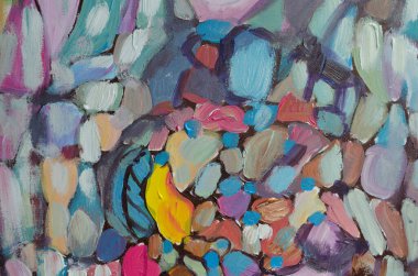 El çizimi akrilik resim. Soyut sanat geçmişi. Tuval üzerinde akrilik bir tablo. Renk dokusu. Sanat eserinin bir parçası. Fırça darbeleri. Modern sanat. Çağdaş sanat. Renkli tuval. Kapat..