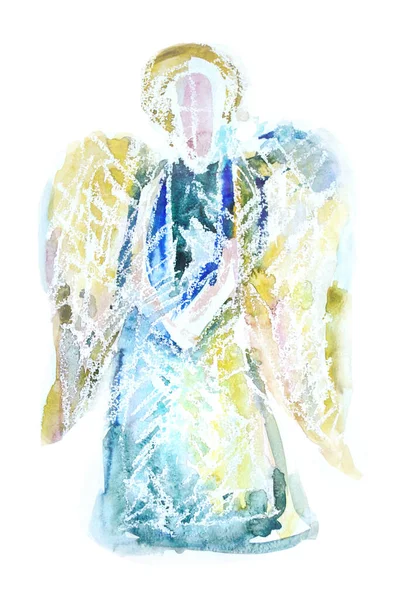Watercolor angel in an abstract manner on a white background. Isolated vertical graphic.
