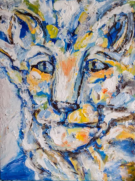 Abstract portrait of a lion in light colors. Animal acrylic painting. Lion\'s Gate.