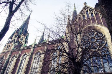 The facade of the ancient neo-Hotyk church in Lviv, Ukraine. UNESCO heritage photo