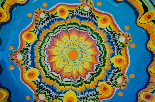 Traditional Bulgarian Ceramic Plate Yellow Blue Color Fragment Painting Paint — 스톡 사진