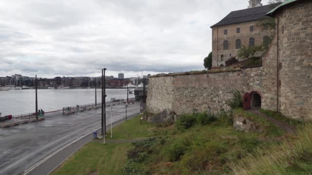 Oslo Norvégia 2021 Szeptember Panorámás Kilátás Nyílik Akershus Erőd Város — Stock videók