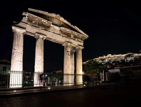 Афины Греция Ноябрь 2021 Года Археологические Раскопки Римской Агоры Ночью — стоковое фото