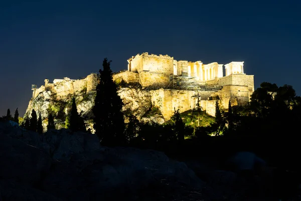 Афины Греция Ноябрь 2021 Года Ночной Вид Холм Акрополис Афинах — стоковое фото
