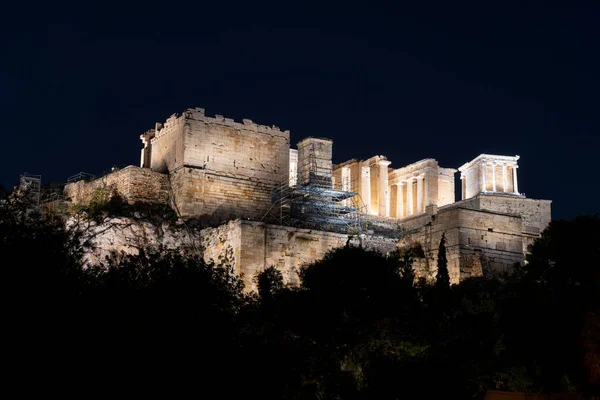 Athènes Grèce Novembre 2021 Vue Nuit Colline Acropole Athènes Grèce — Photo